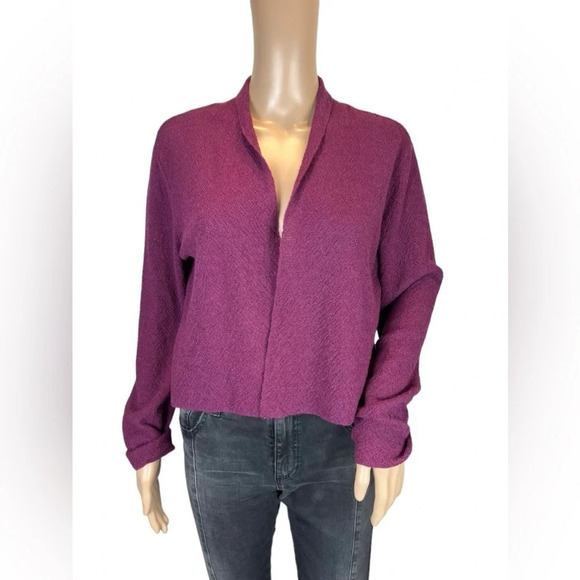 EILEEN FISHER Womens Long Sleeve Open Front Purple Wool Cropped Cardigan Size M - Picture 3 of 8